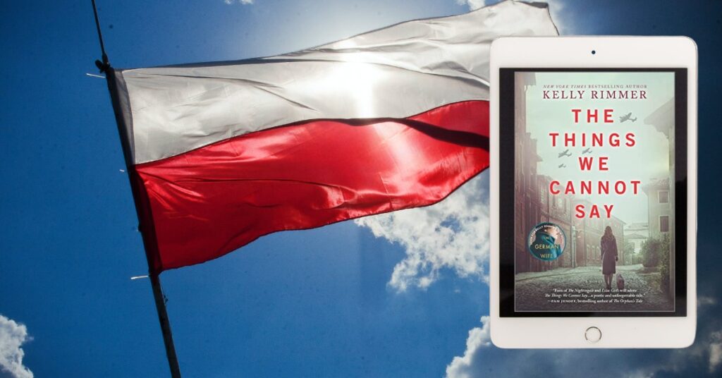 Flag of Poland beside an eReader displaying the cover of The Things We Cannot Say