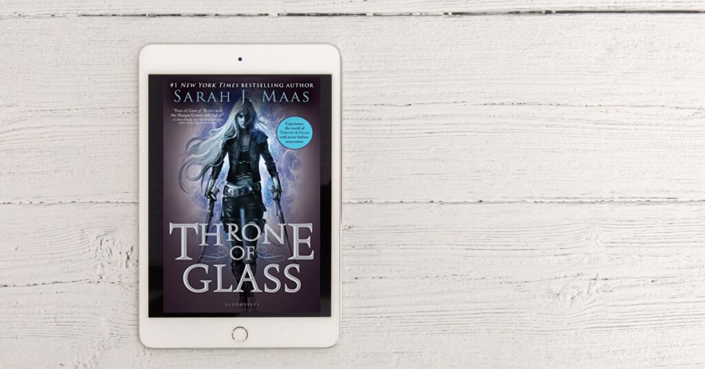 EReader displaying Throne of Glass cover