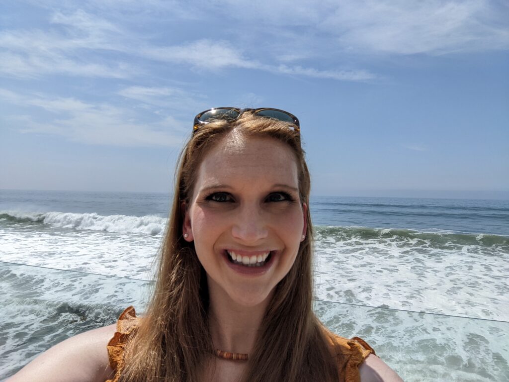 Lisa of Troy with the waves on Malibu in the background