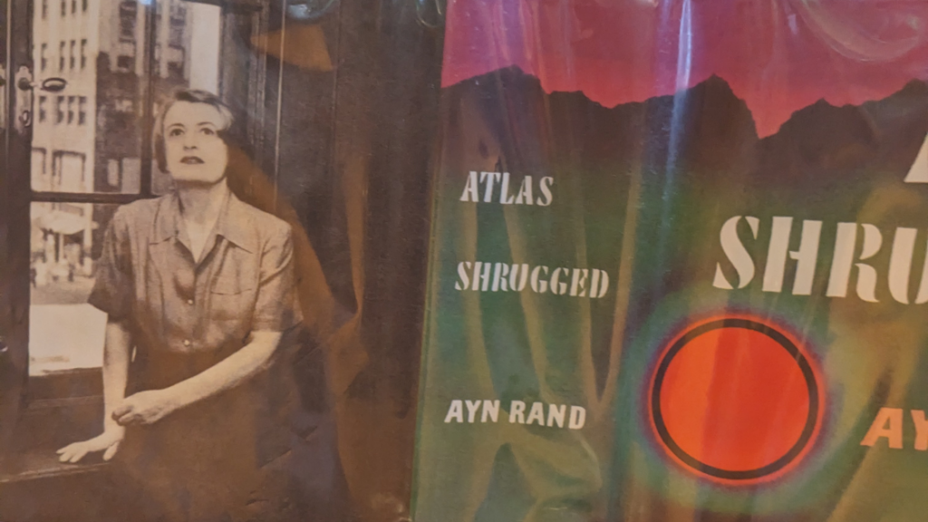 Close up of the cover of Atlas Shrugged